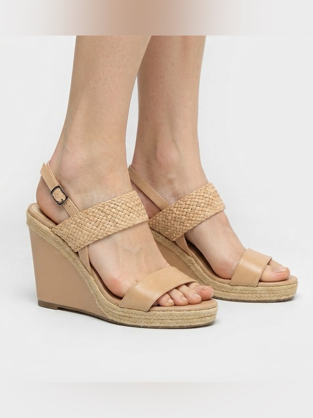 Denver Hayes Woven Strap Espadrille Wedge Sandals - Beige - Size 11